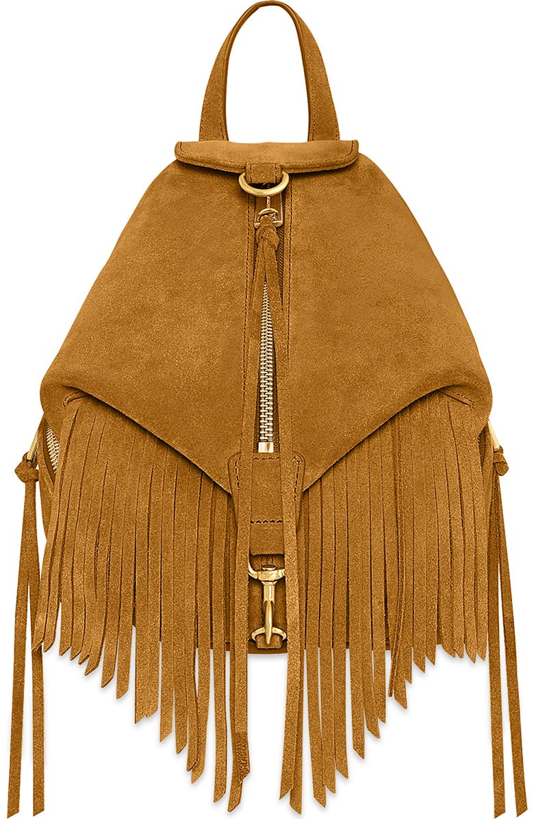 Rebecca Minkoff Mini Julian Fringe Suede Convertible Backpack, Main, color,