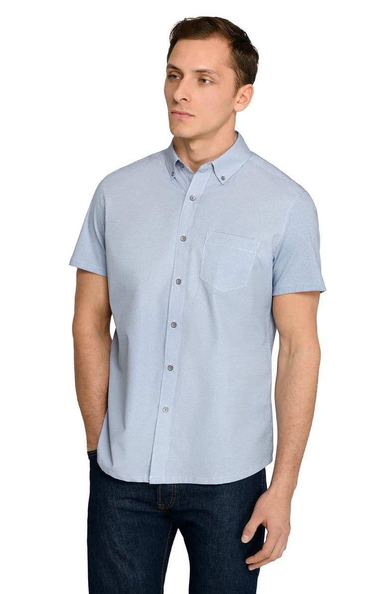 W.R.K Slim Fit Micro Circle Reworked Short Sleeve Button-Down Shirt, Alternate, color, Navy