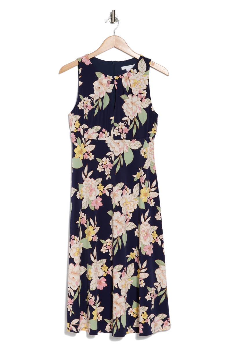 London Times Floral Keyhole Sleeveless Midi Dress, Alternate, color,
