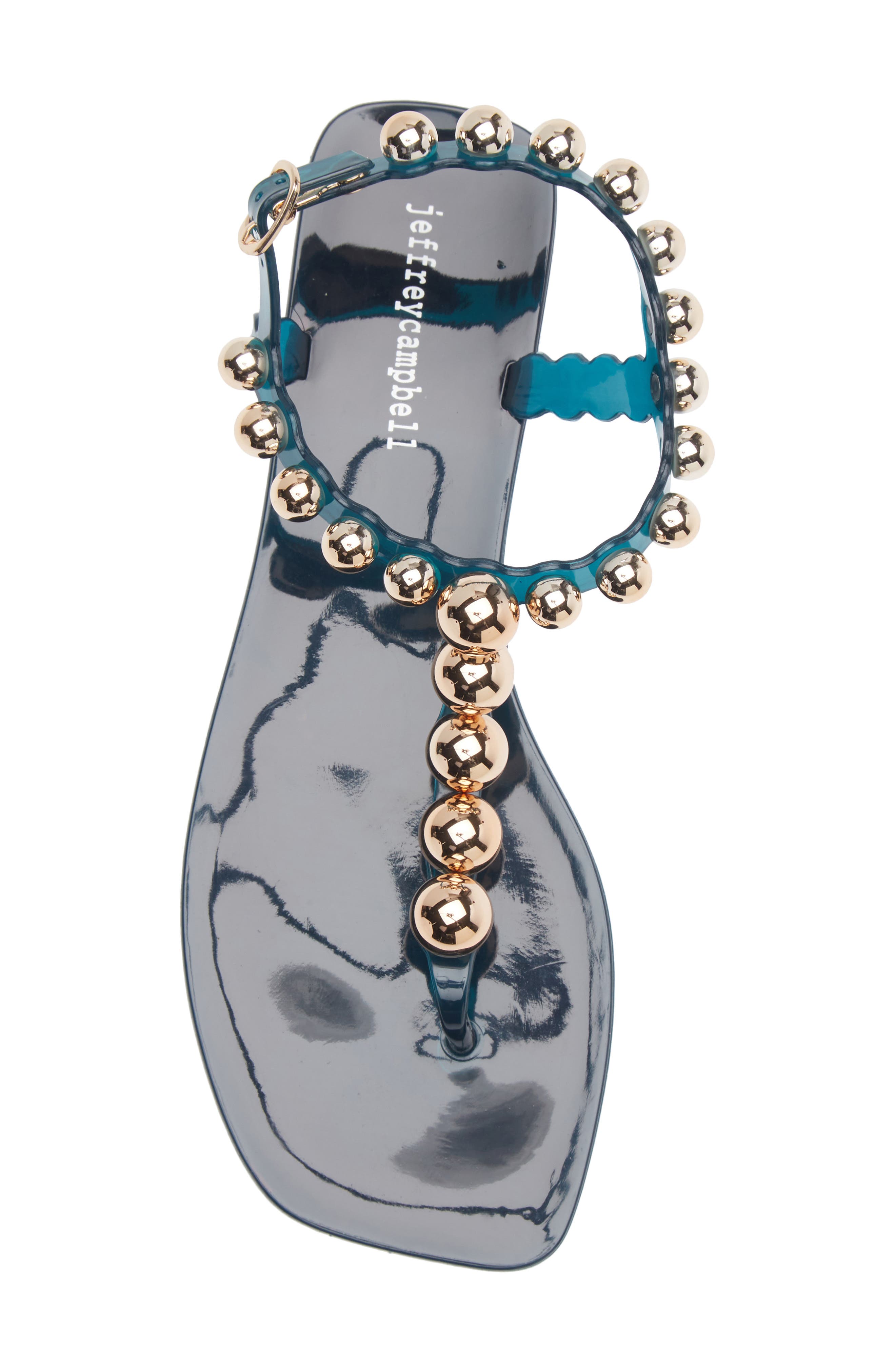 Jeffrey Campbell Plated Embellished Sandal, Alternate, color, Teal Gold