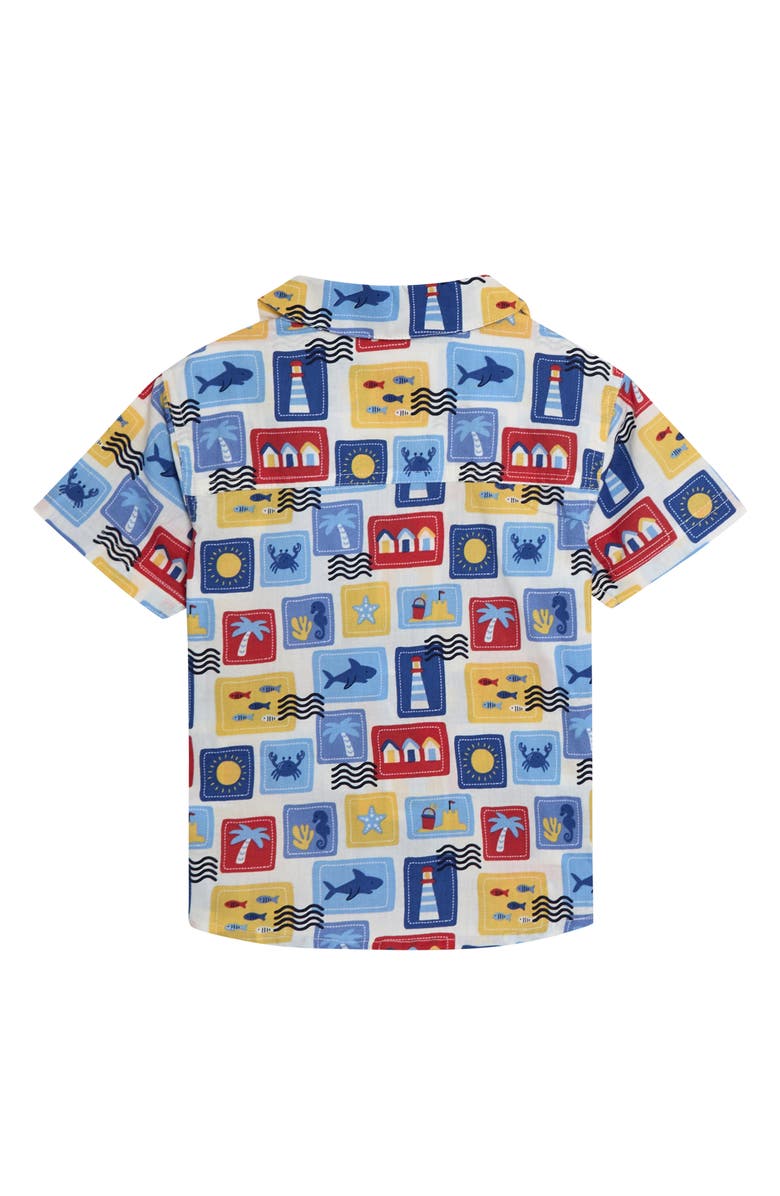 JOJO MAMAN BEBE Seaside Print Cotton Camp Shirt & Drawstring Shorts Set, Alternate, color, Red