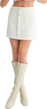 All in Favor Imitation Pearl Decorative Button Tweed Miniskirt