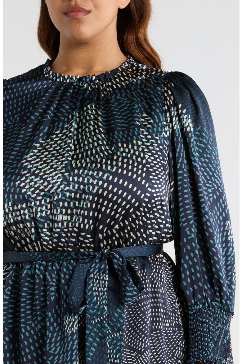 Kirby Geometric Sevilla Satin Long Sleeve Dress, Alternate, color, NAVY-CREAM