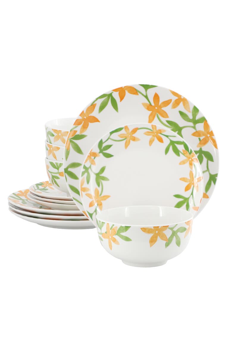 Surrey Hill 12 Piece Round Fine Ceramic Dinnerware Set, Main, color, White