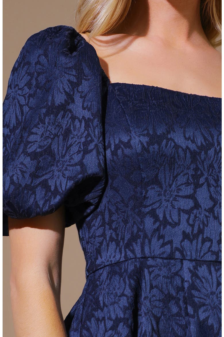 Puff Sleeve Midi Dress, Alternate, color, NAVY