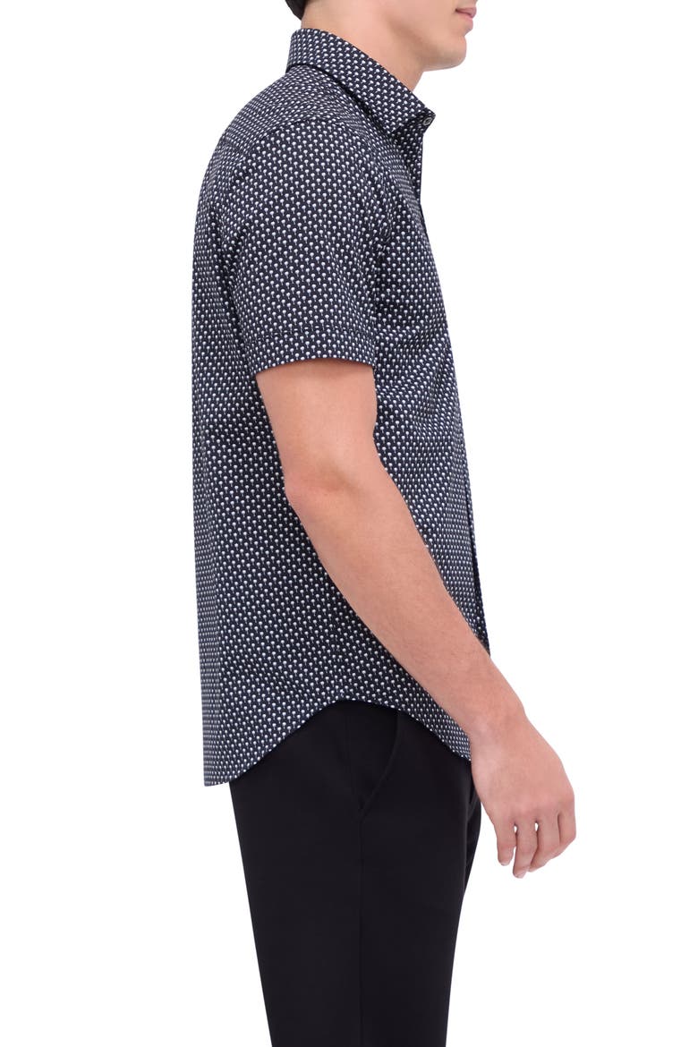 Miles OoohCotton® Palm Print Short Sleeve Button-Up Shirt, Alternate, color, BLACK