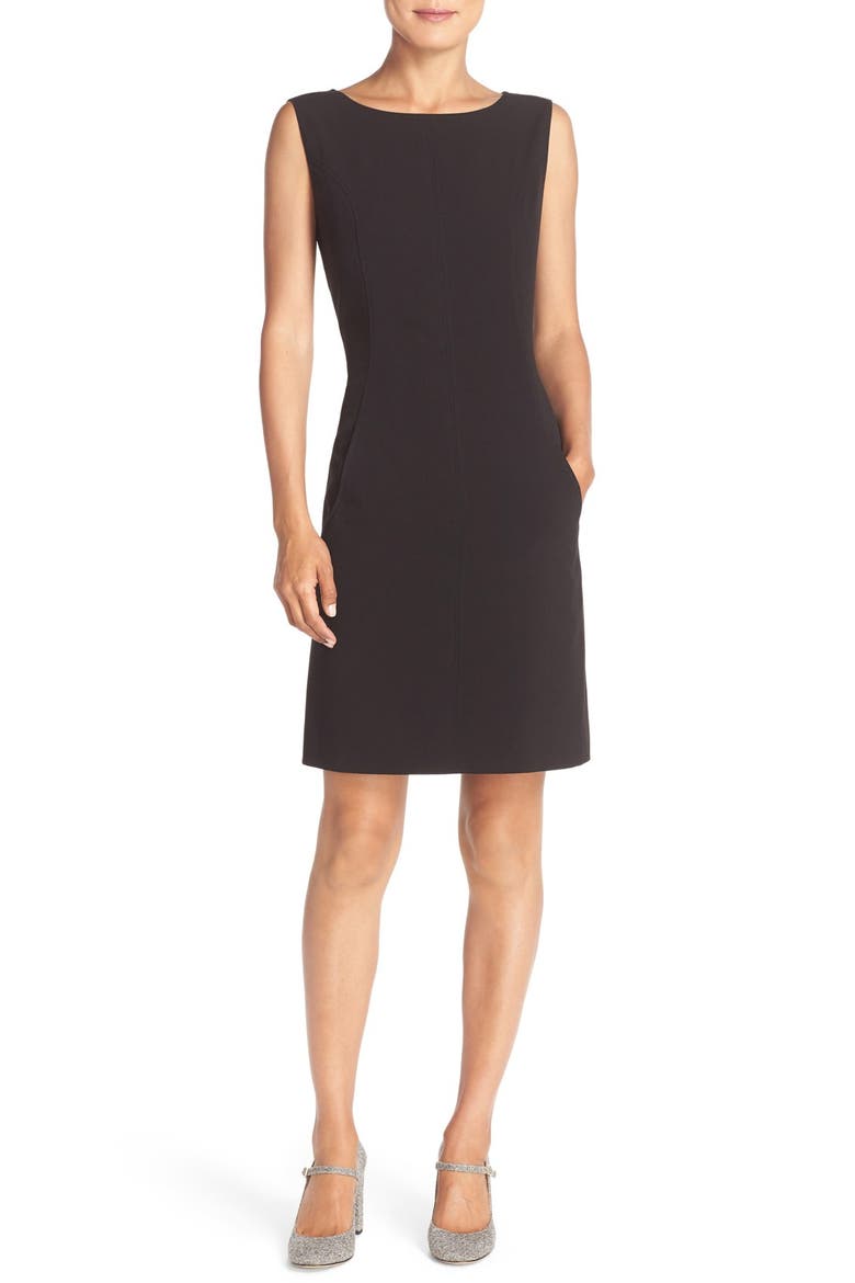 Seamed Woven A-Line Dress, Alternate, color, BLACK
