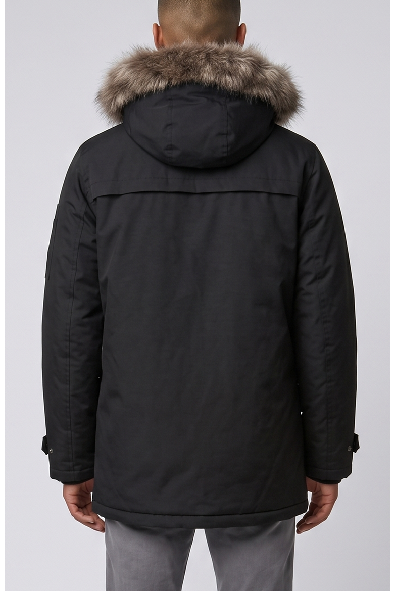 Faux-Fur Hooded Parka with Utility Pockets, Alternate, color, Black
