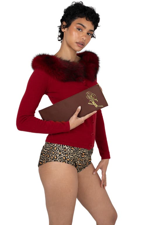 Jeffrey Campbell Halo-c Leather Clutch In Brown Satin