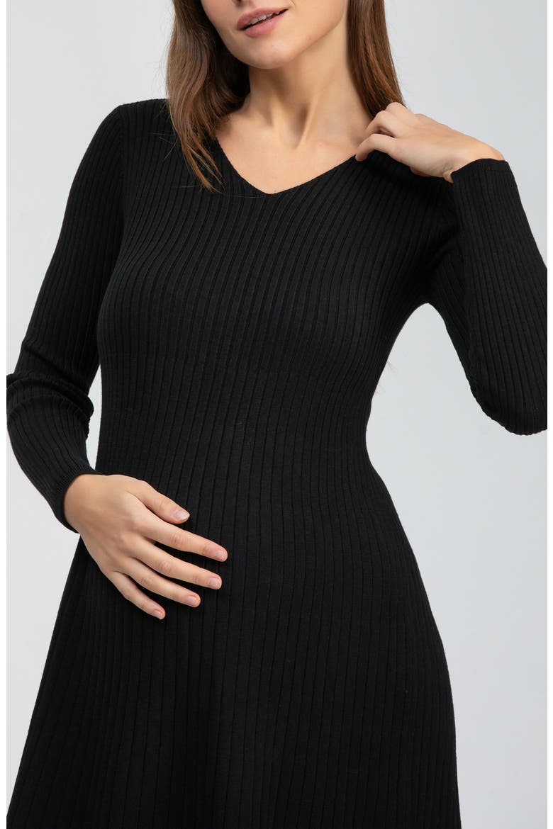 Bianca Rib Long Sleeve Maternity Dress, Alternate, color, BLACK