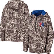 G-III SPORTS BY CARL BANKS Women's DKNY Sport Leopard Philadelphia 76ers Gabriella Windbreaker Half-Zip Hoodie