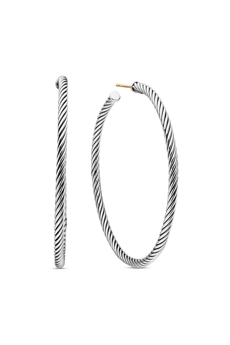 Sculpted Cable Hoop Earrings, Main, color, SILVER