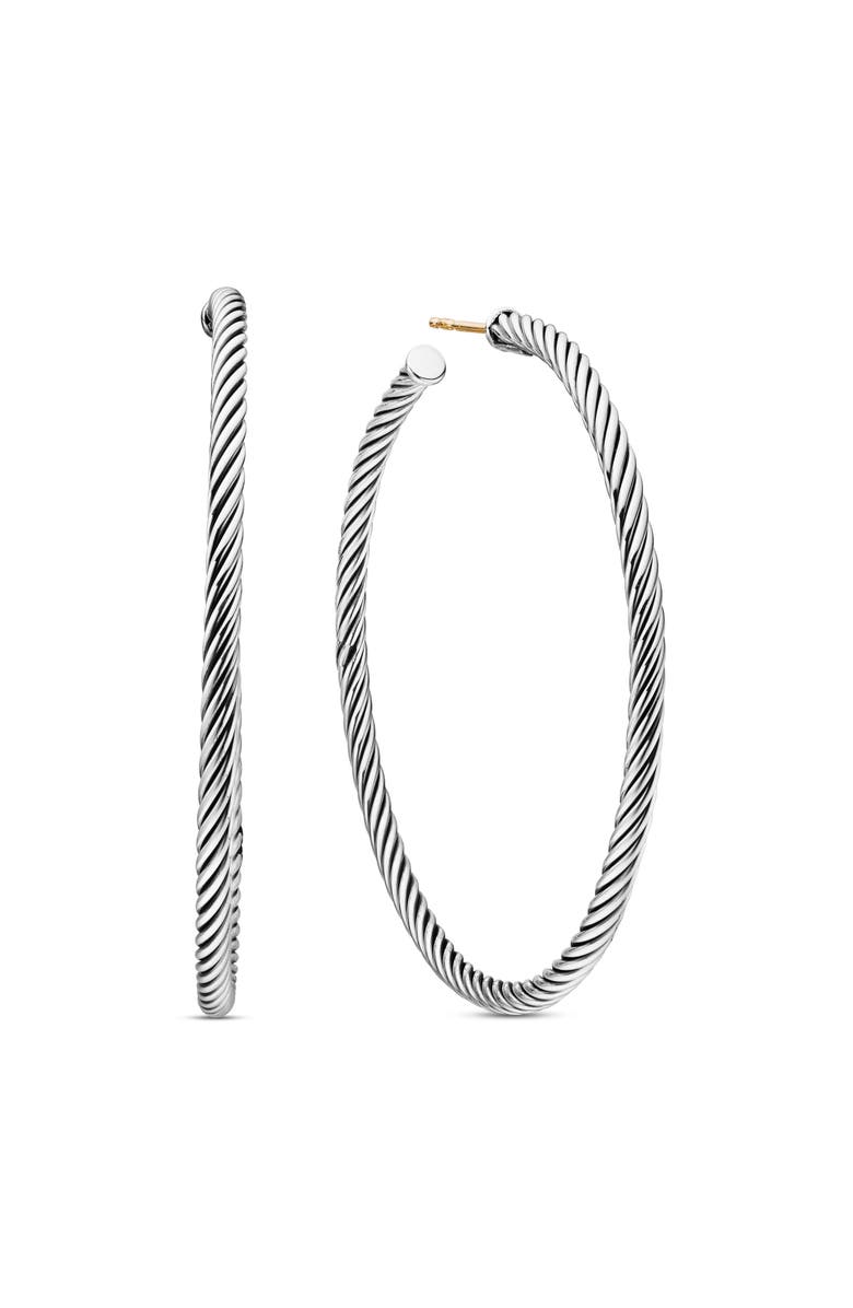 David Yurman Sculpted Cable Hoop Earrings, Main, color, Silver