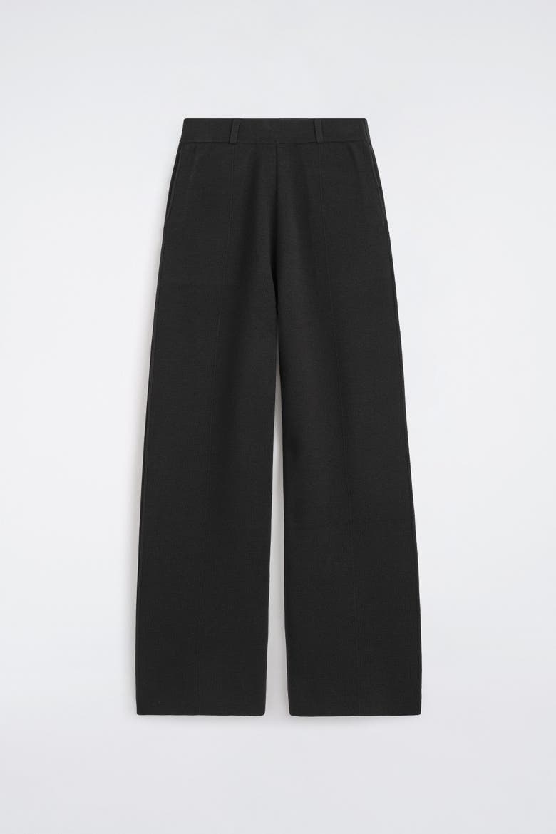 Merino Wool Blend Straight-Leg Pants, Alternate, color, BLACK