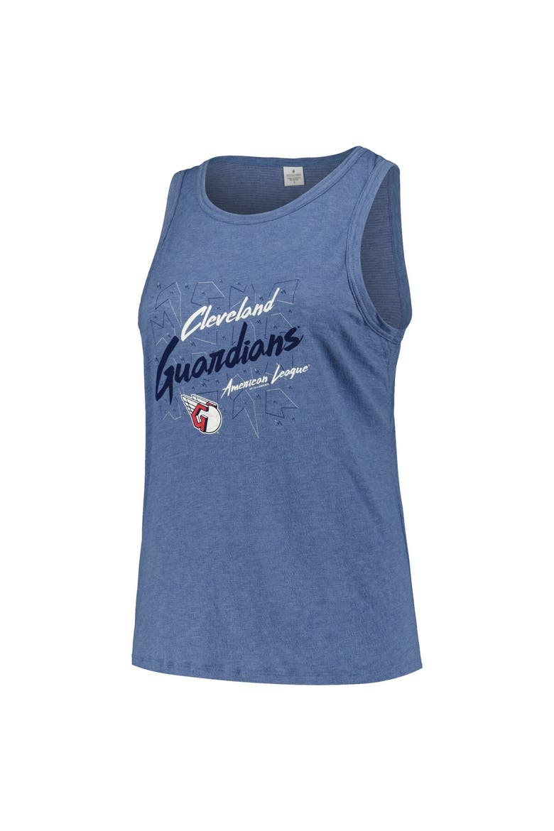 Women's Soft as a Grape Navy Cleveland Guardians Plus Size Curvy High Neck Tri-Blend Tank Top, Alternate, color, Navy