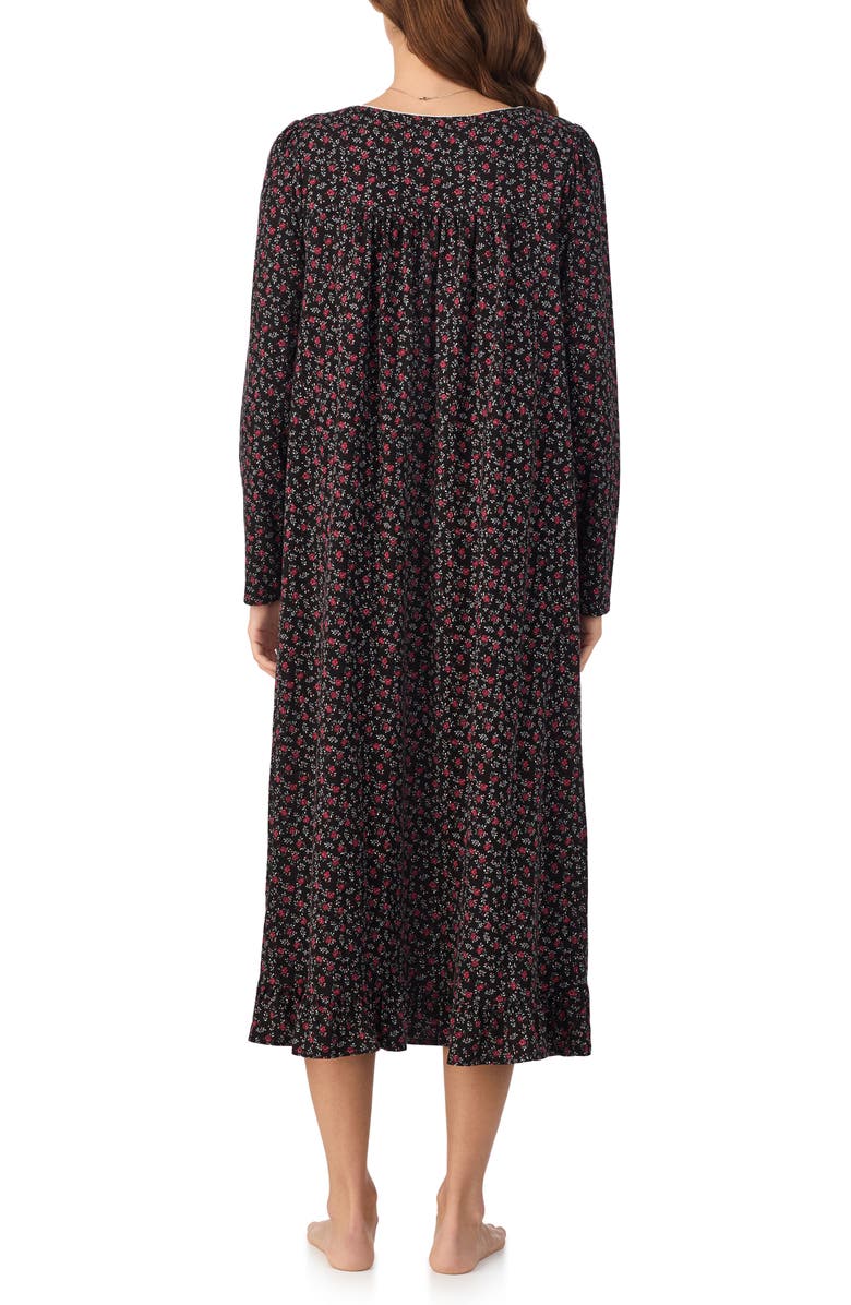 Eileen West Lace Trim Ballet Nightgown, Alternate, color, Black Floral Print