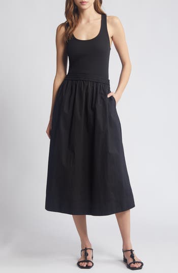 Shop Nation Ltd Sadelle Stretch Cotton Midi Dress In Jet Black