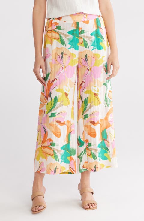Floral Wide Leg Pull-On Pants