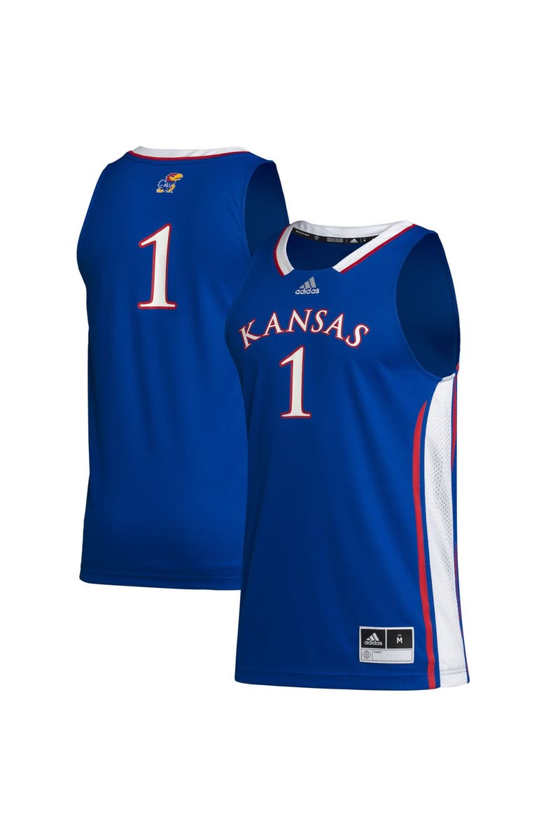 adidas Men's adidas #1 Royal Kansas Jayhawks Team Swingman Jersey, Main, color, 