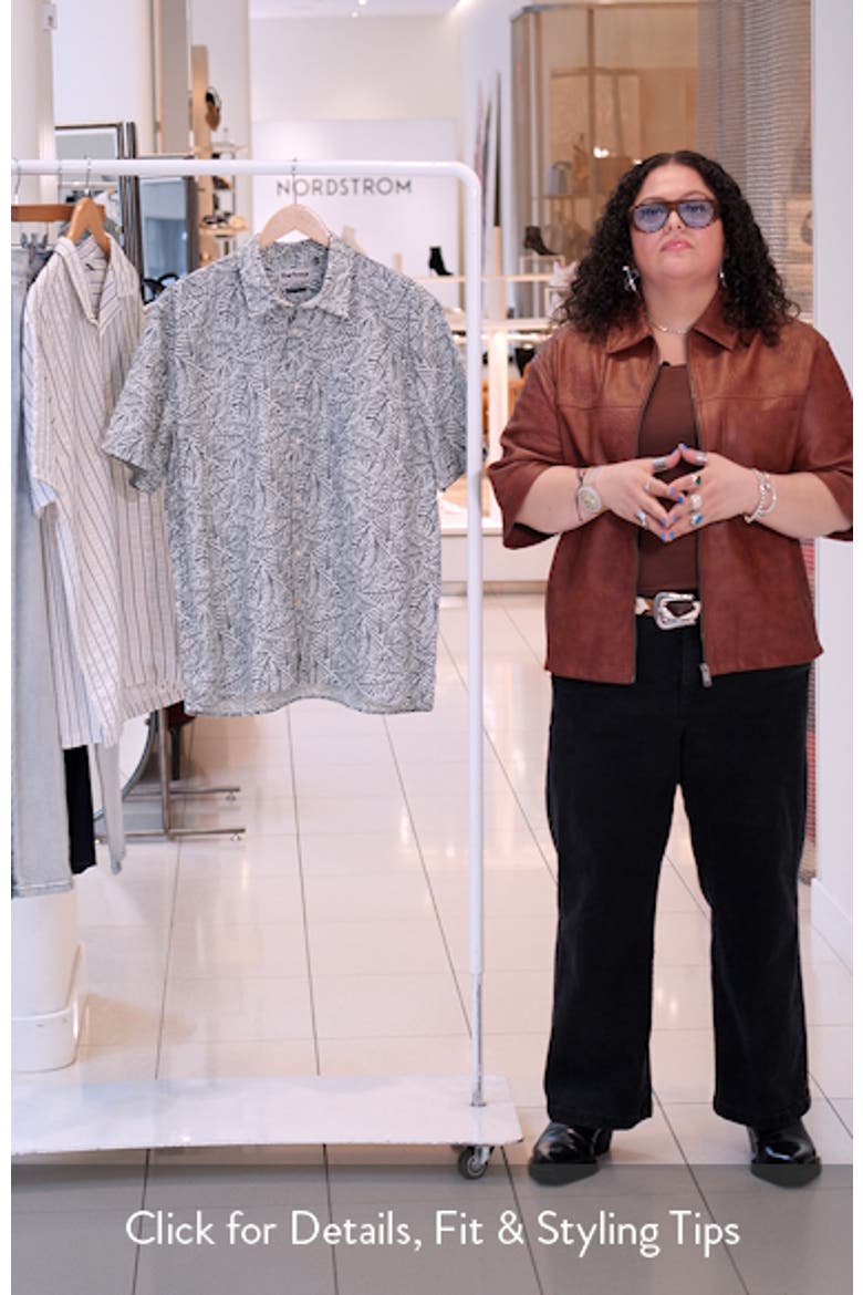Dearham Leaf Print Short Sleeve Linen & Cotton Button-Up Shirt video