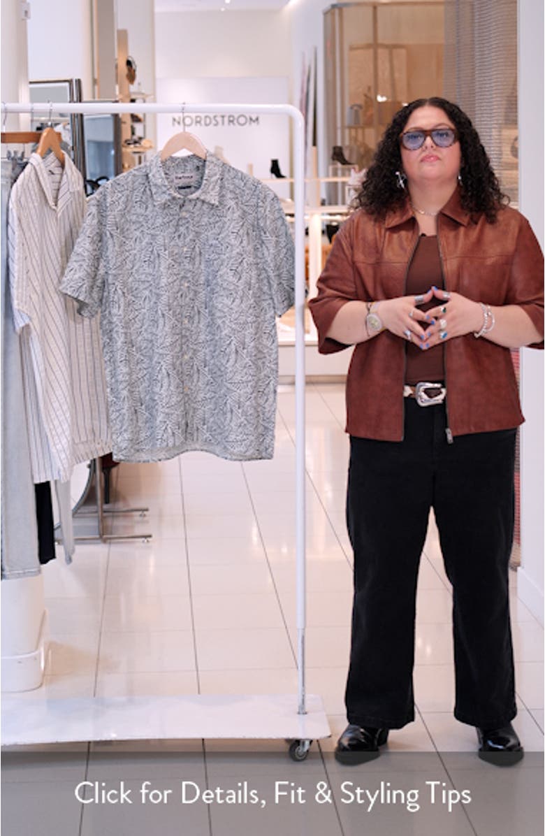 Dearham Leaf Print Short Sleeve Linen & Cotton Button-Up Shirt, sales video thumbnail