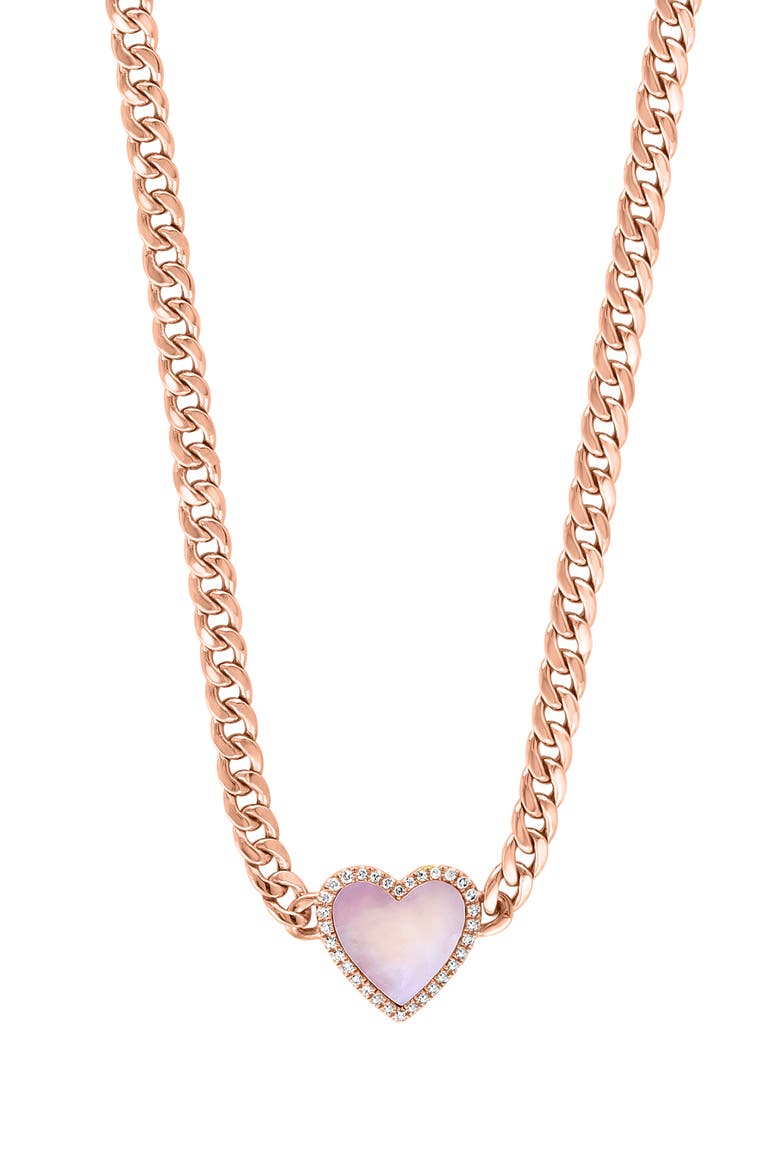 14K Rose Gold Diamond & Mother of Pearl Heart Chain Necklace, Alternate, color, 14K Gold