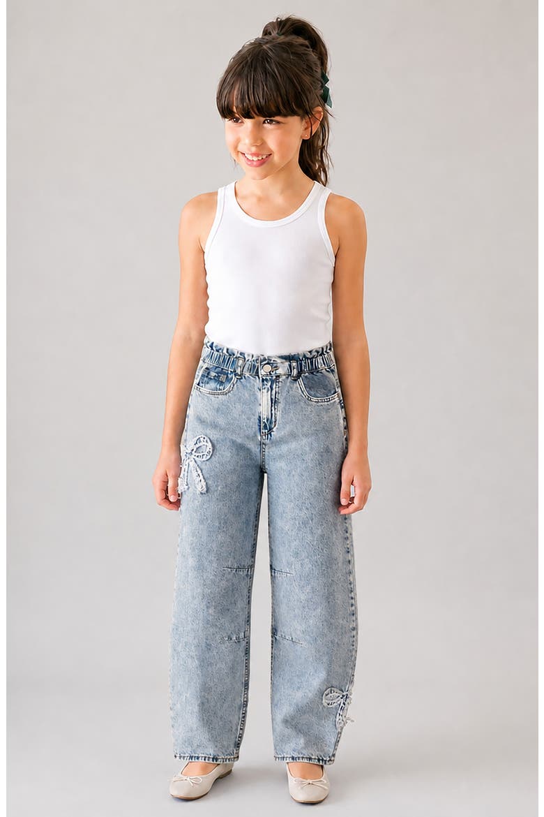 Kids' Bow Barrel Leg Jeans, Alternate, color, BLEACH WASH