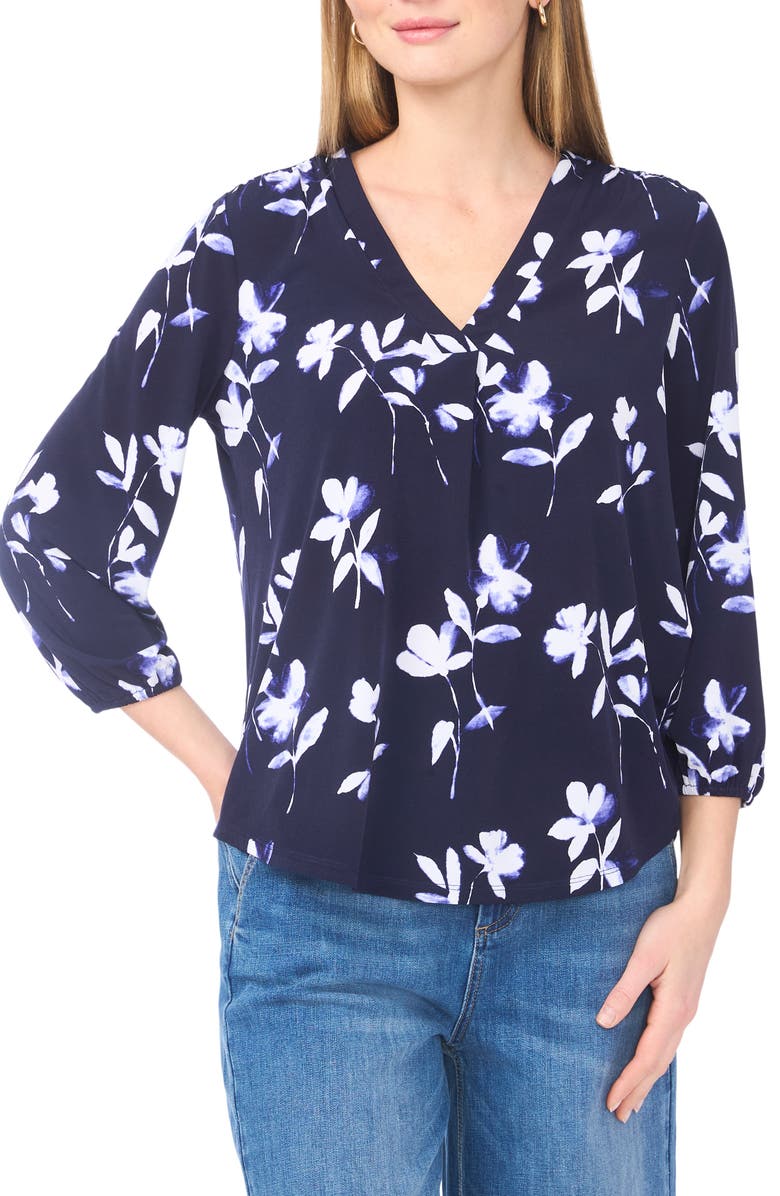 Vince Camuto Balloon Sleeve Knit Top, Main, color, Navy/ White