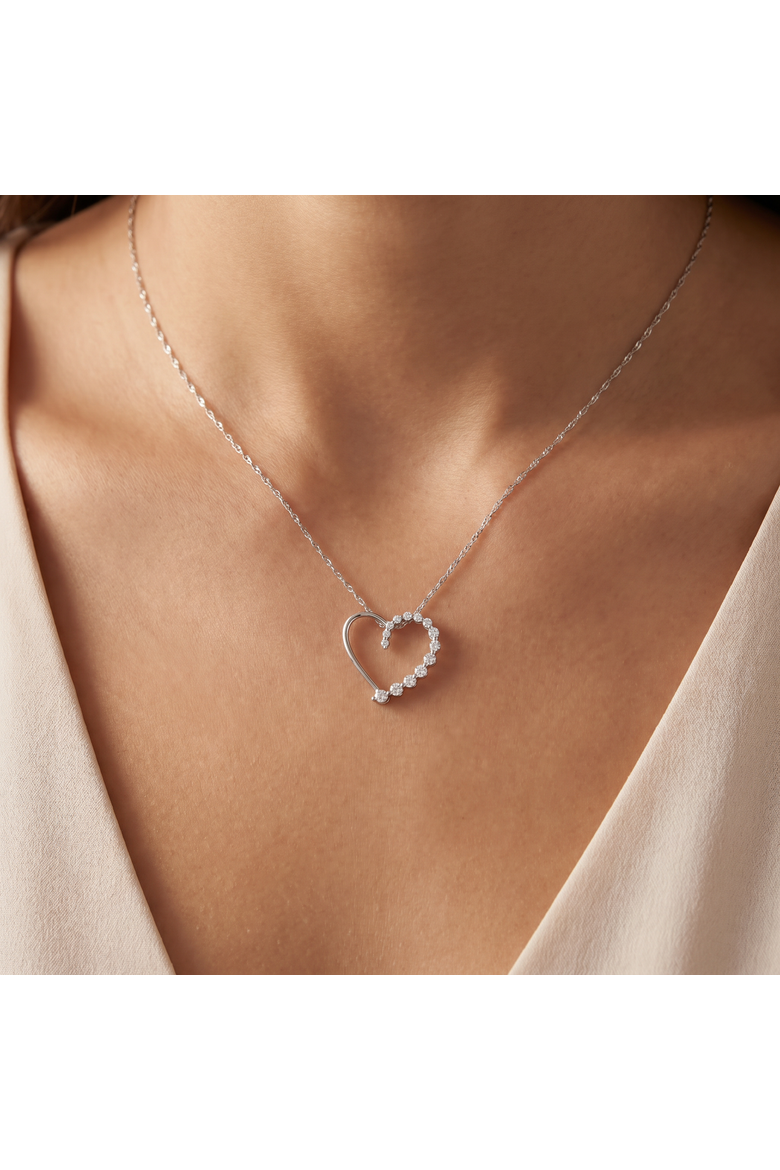 10K Gold 1/3Ct TW Graduated Diamond Heart Pendant Necklace, Alternate, color, 10k White Gold