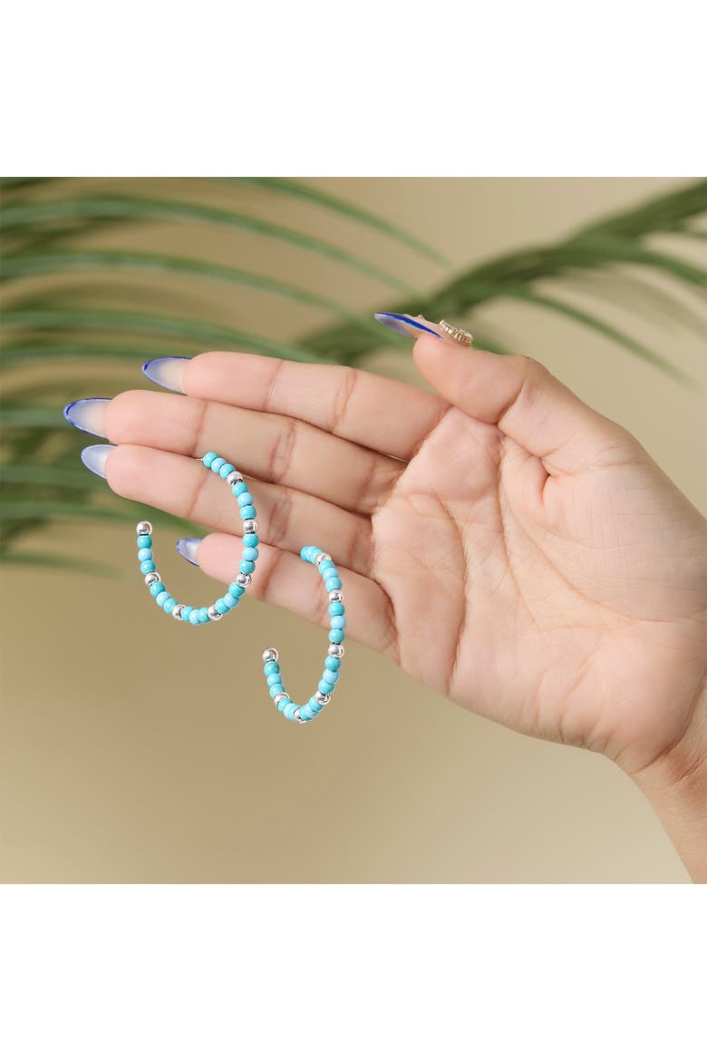 Turquoise Bead Hoop Earrings, Gold Or Silver Tone, Alternate, color, Gold, silver, turquoise