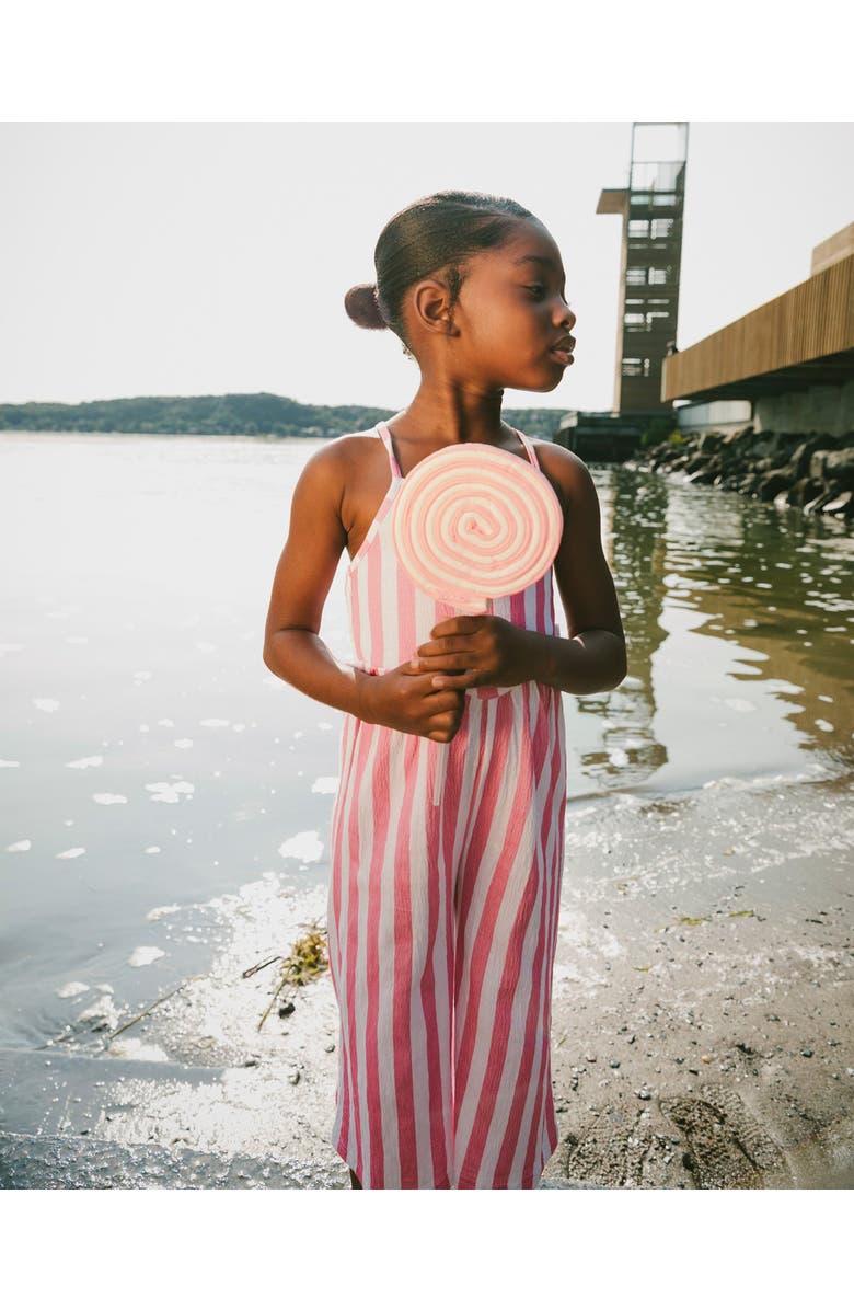 Deux par Deux Crinkle Jersey Stripes Jumpsuit, Alternate, color, White & Pink Stripes