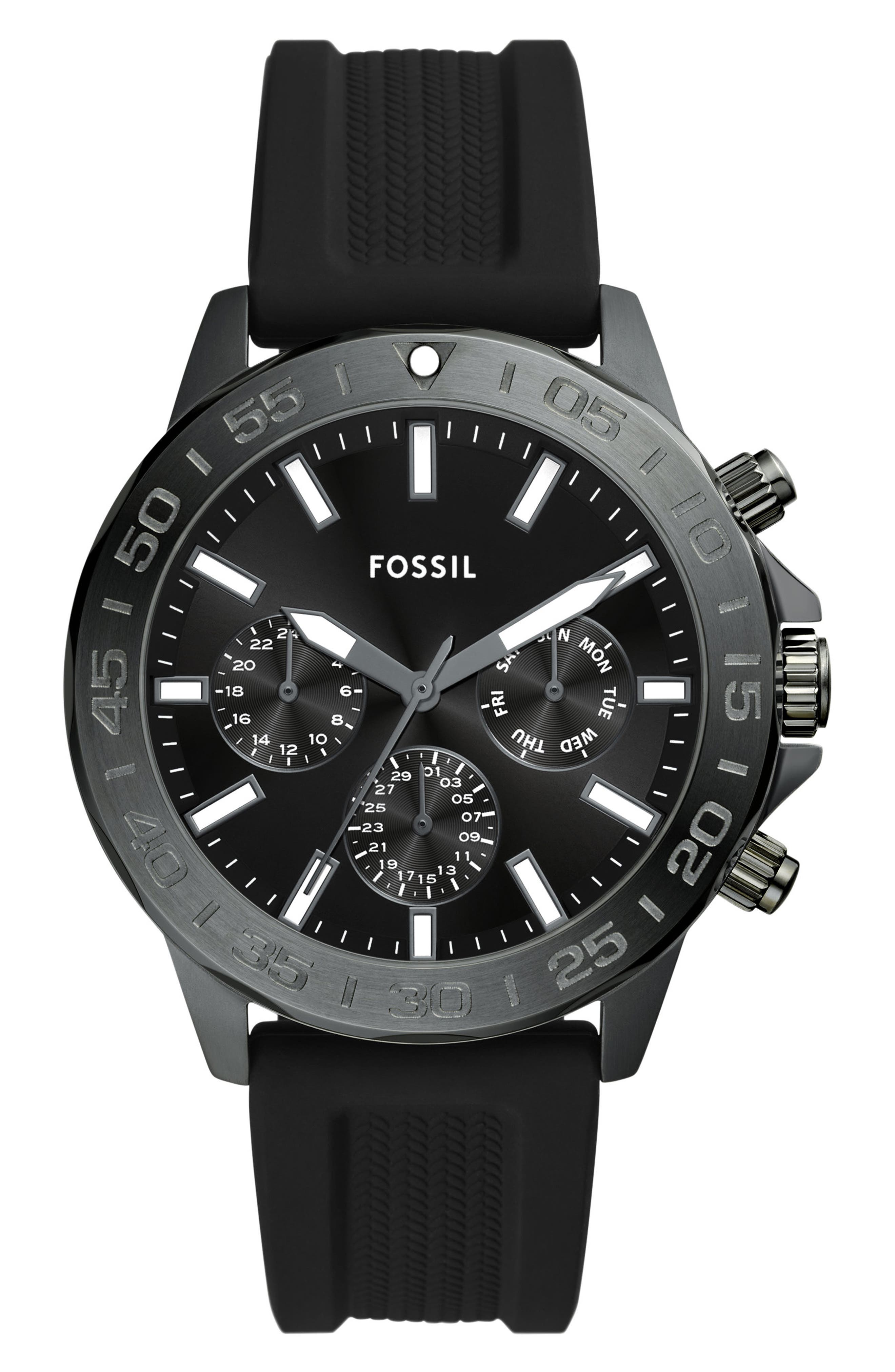 Fossil Bannon Multifunction Silicone Strap Watch, 45mm
