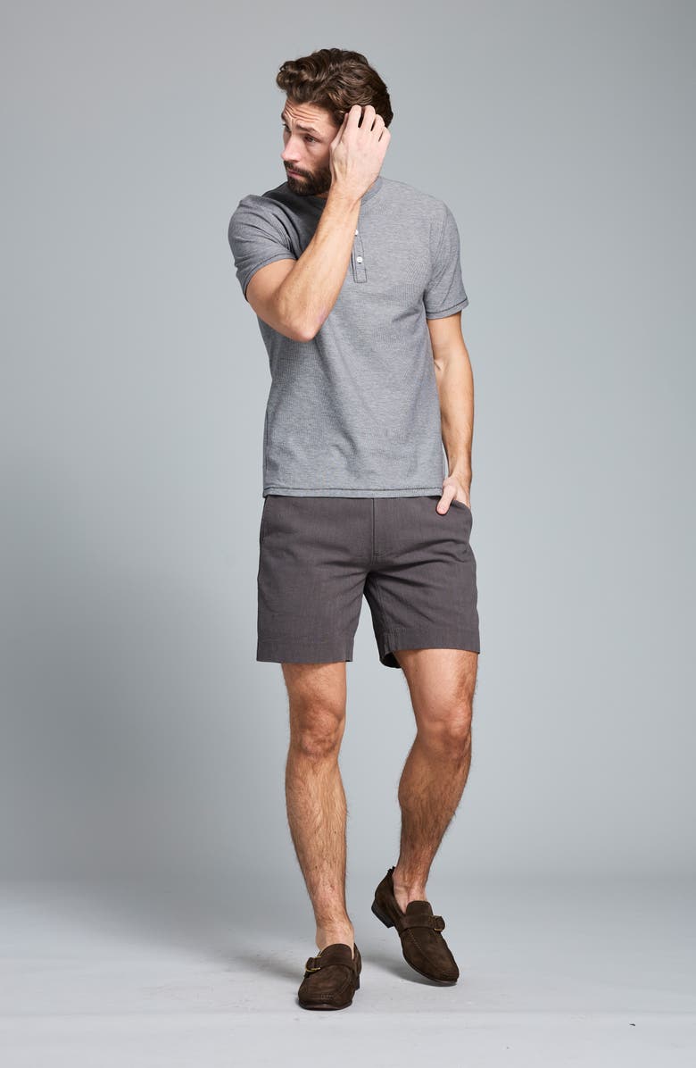 Billy Reid Moore Flat Front Textured Cotton Shorts, Alternate, color, Asphalt