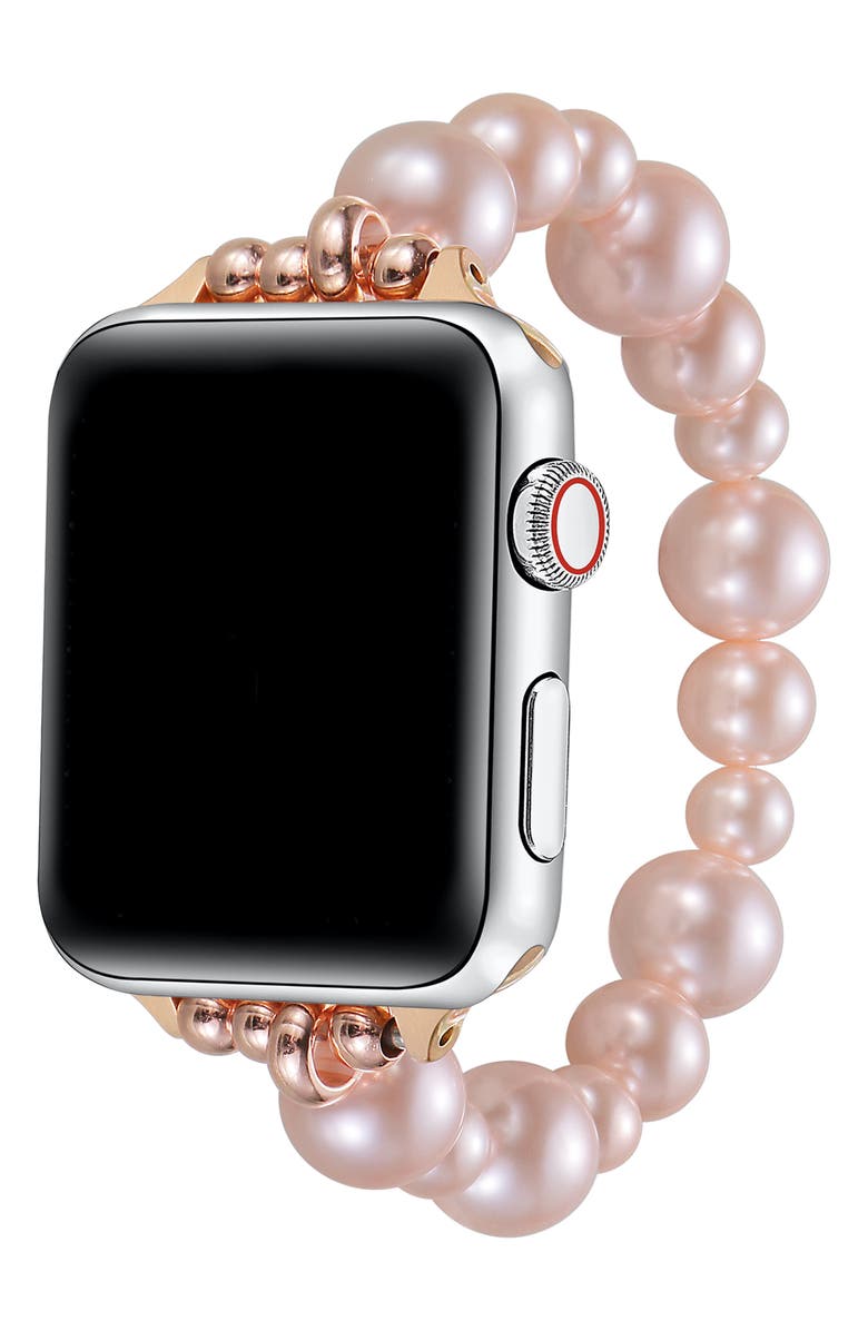 The Posh Tech Mauve Imitation Pearl Apple Watch<sup>®</sup> Bracelet Watchband, Alternate, color, Rose Gold