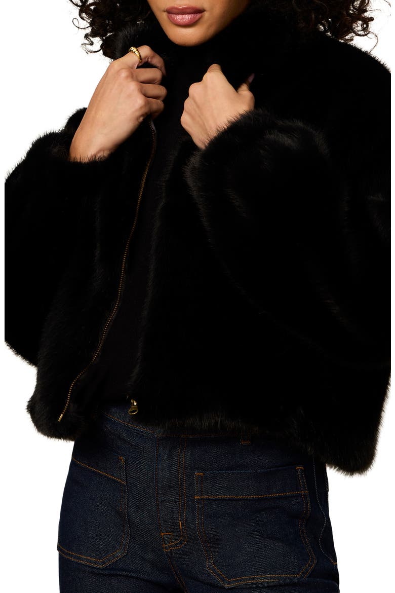 Everest Faux Fur Bomber Jacket, Alternate, color, BLACK