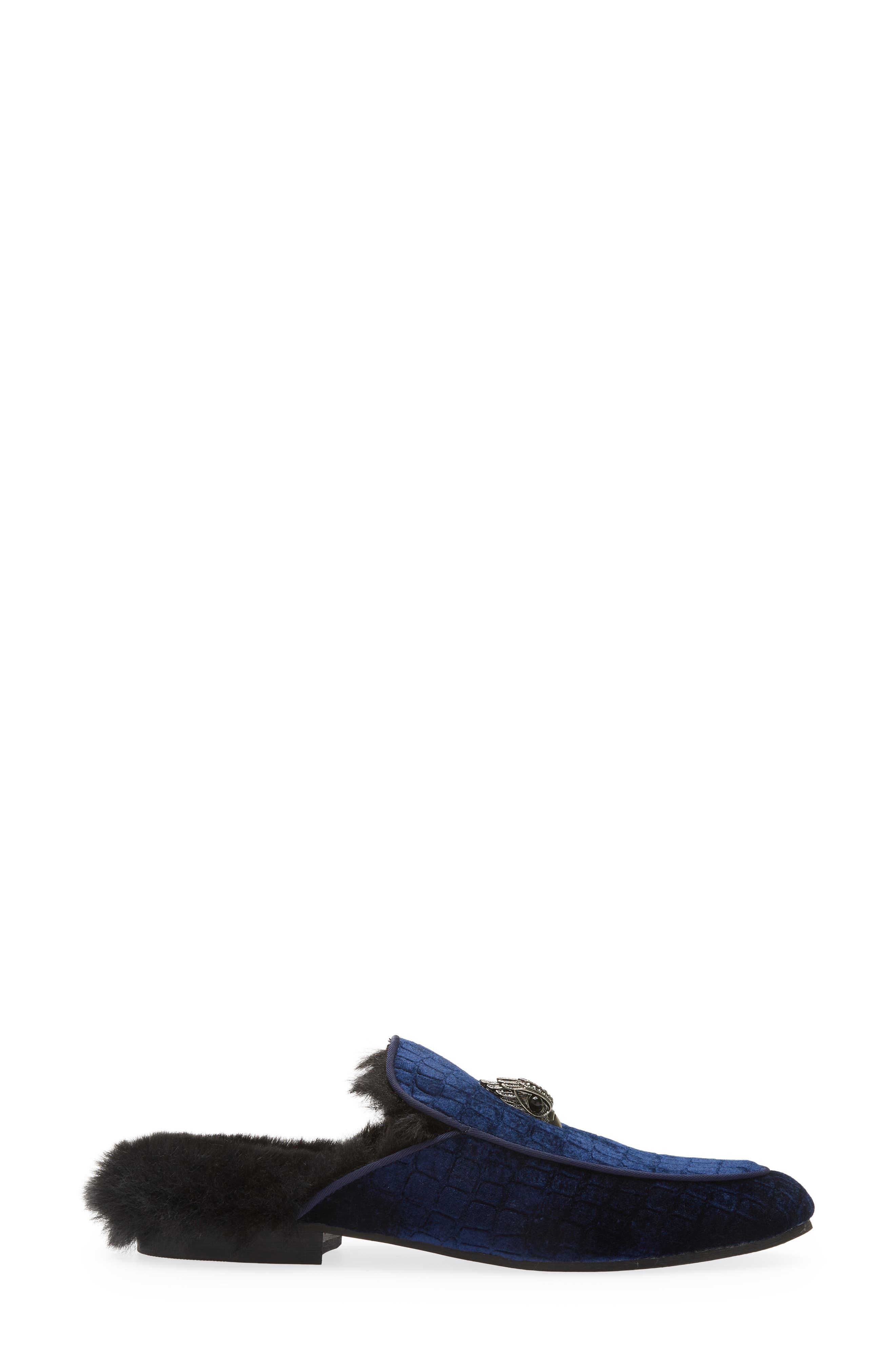 Kurt Geiger London Hugh Velvet & Faux Fur Loafer Mule, Alternate, color, Navy