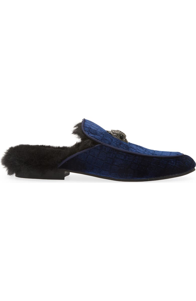 Kurt Geiger London Hugh Velvet & Faux Fur Loafer Mule, Alternate, color, Navy
