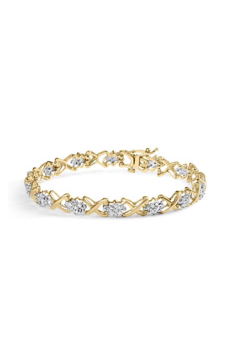 10k Yellow Gold 2.00 Cttw Diamond Cluster and Alternating "X" Link Bracelet, Main, color, Yellow