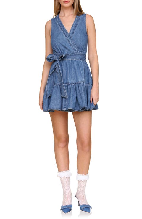 Tie Waist Wrap Denim Minidress