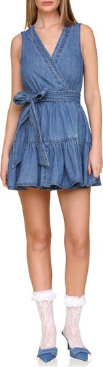 Tie Waist Wrap Denim Minidress