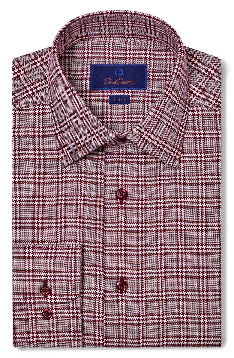 David Donahue Trim Fit Glen Check Cotton Dress Shirt, Main, color, 