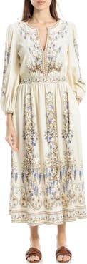 MAX STUDIO Lemon Print Balloon Sleeve Maxi Dress