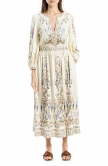 MAX STUDIO Lemon Print Balloon Sleeve Maxi Dress