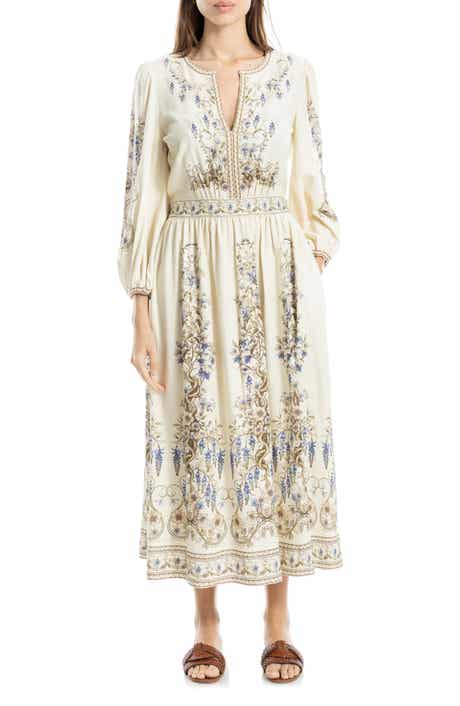 MAX STUDIO Lemon Print Balloon Sleeve Maxi Dress