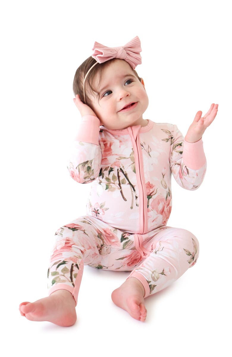 Posh Peanut Vintage Pink Rose Fitted Convertible Footie Pajamas, Alternate, color, Light/ Pastel Pink