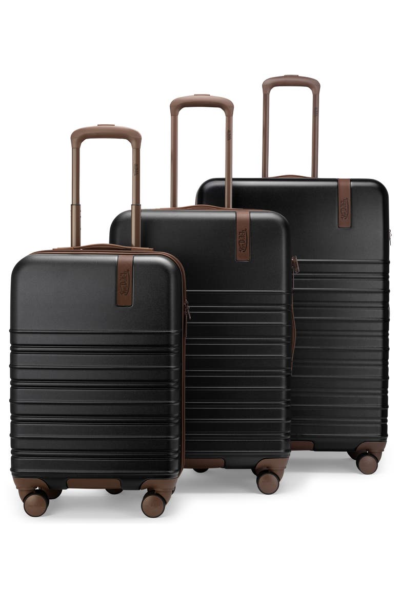 Retro Trek 3-Piece Expandable Hardside Spinner Luggage Set, Main, color, Black