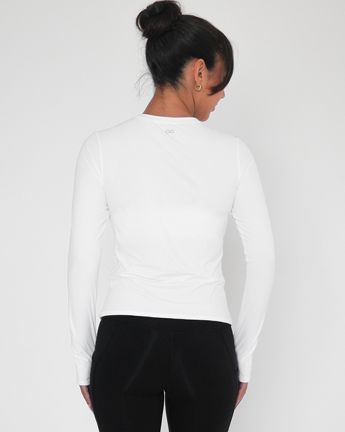Rebody Active Raya Mid Length Compression Nylon Long Sleeve Top In White
