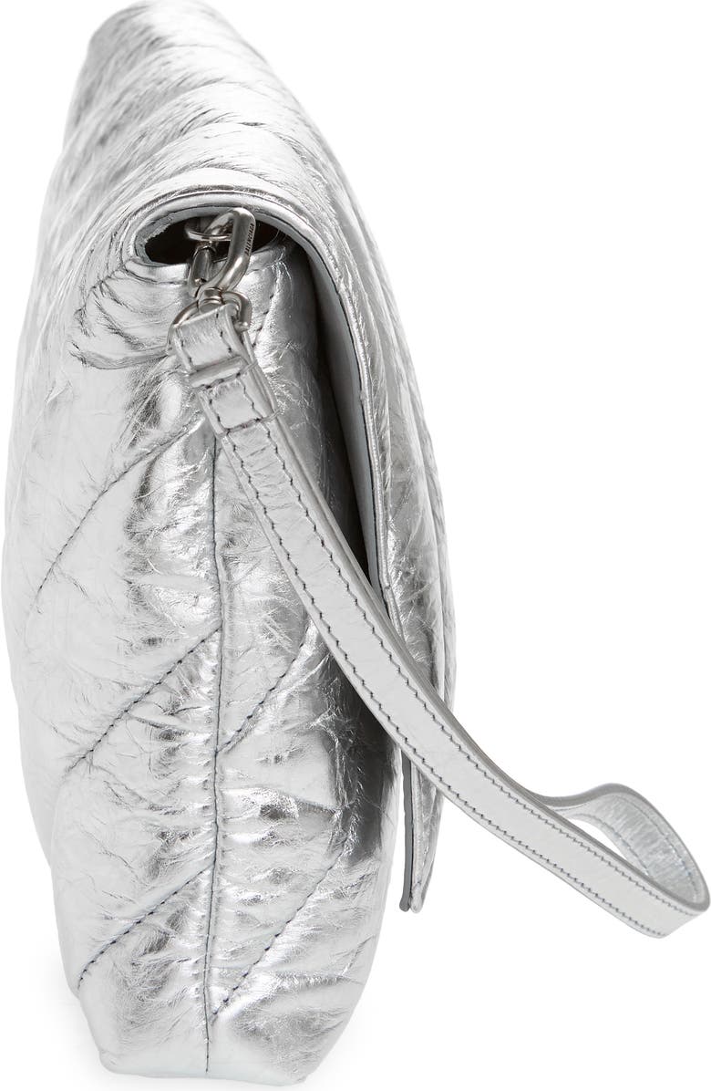 Balenciaga Medium Crush Quilted Metallic Leather Pouchette, Alternate, color,