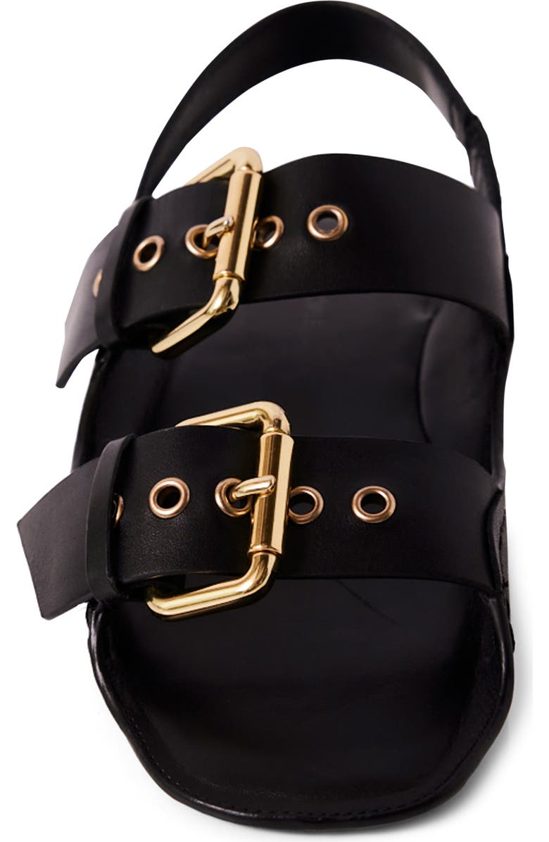 Free People Blossom Buckle Flat Sandal, Alternate, color, Black Leather