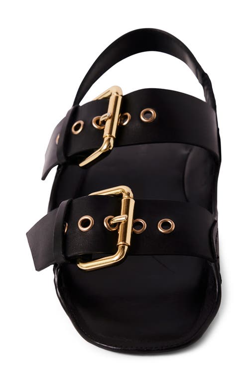 Free People Blossom Buckle Flat Sandal In Black Leather